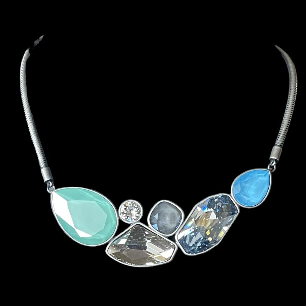 Touchstone Crystal By SWAROVSKI Ocean Blue Seafoam Green Clear Crystal Necklace